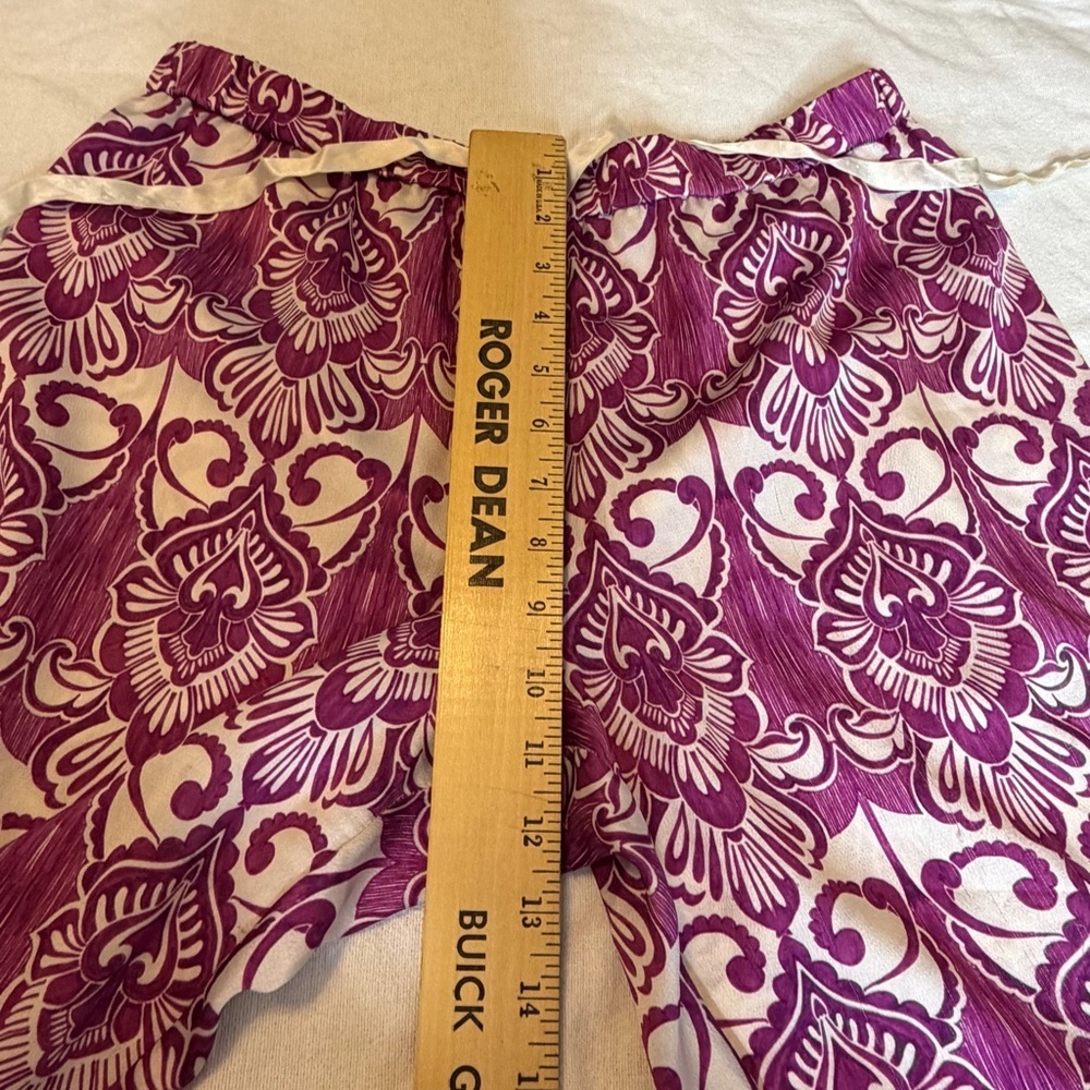 ALEXIS Purple Boho Wide Leg Pants Size L High Waist Drawstring Statement Print - Picture 6 of 10